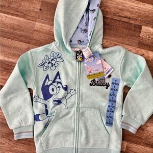 Bluey Licensed Character Girls' Jacket Zip Up Hoodie Embroidered Size 6-6X New